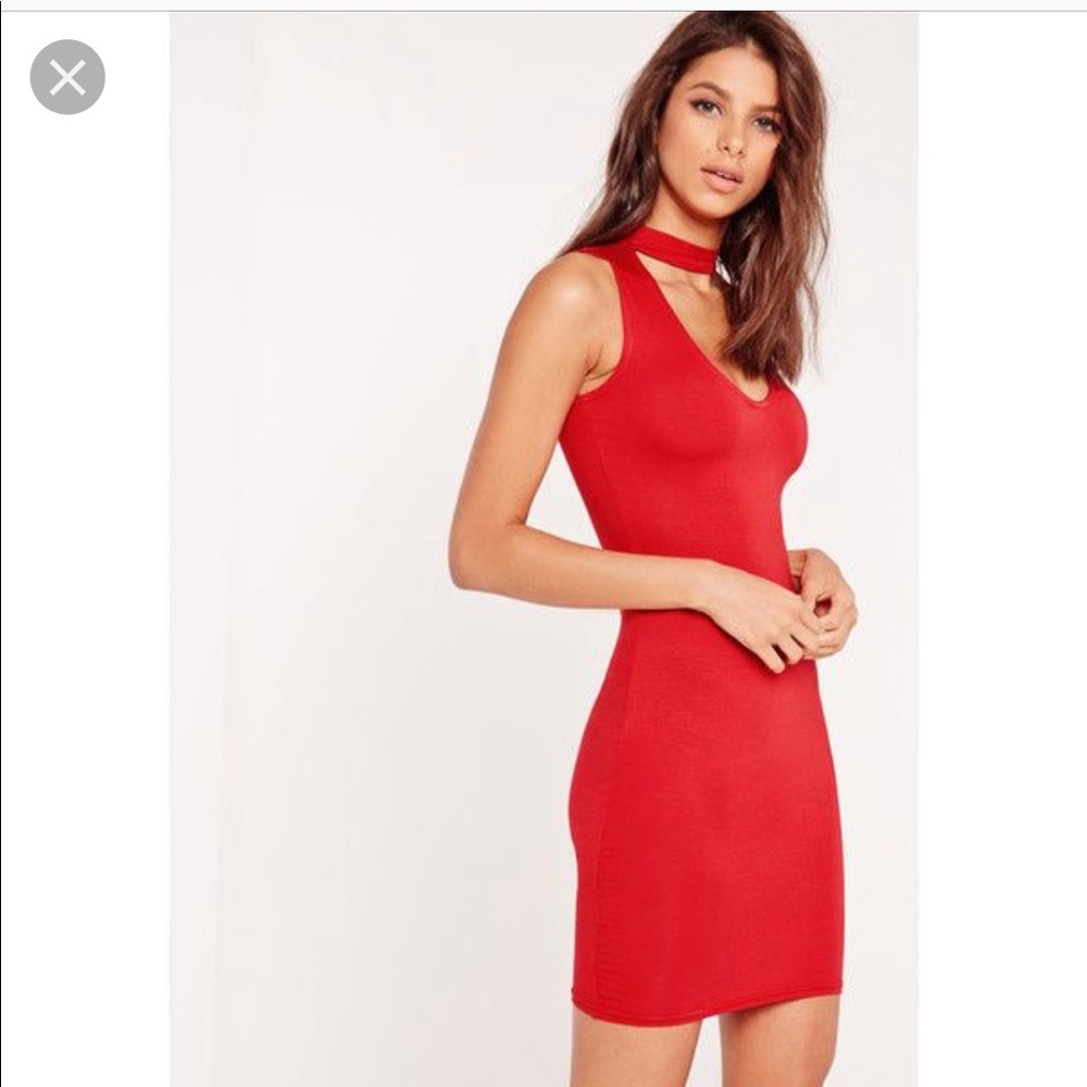 Red bodycon mini choker dress